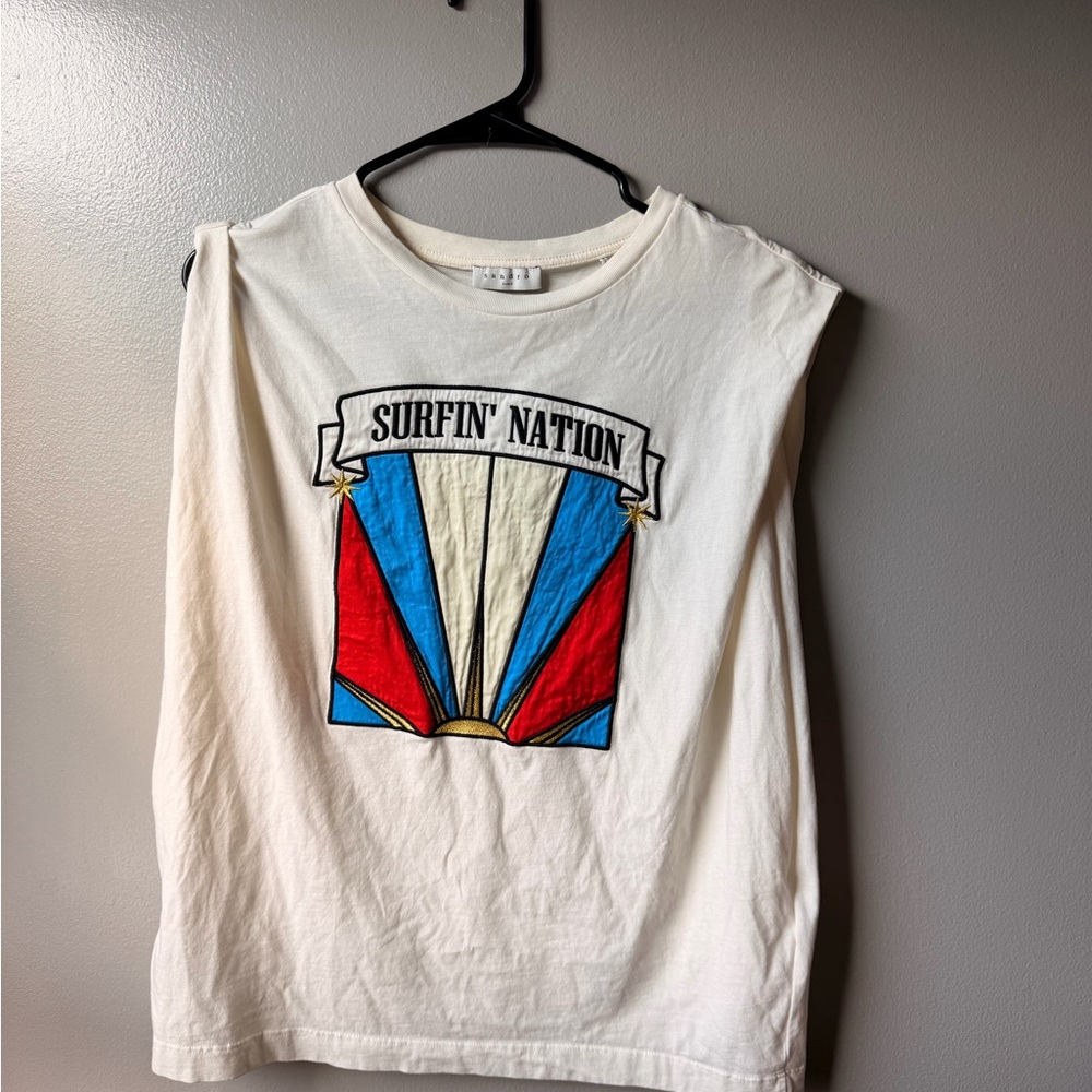 Sandro Cream Graphic 'Surfin' Nation' Tank with Red & Blue Accents